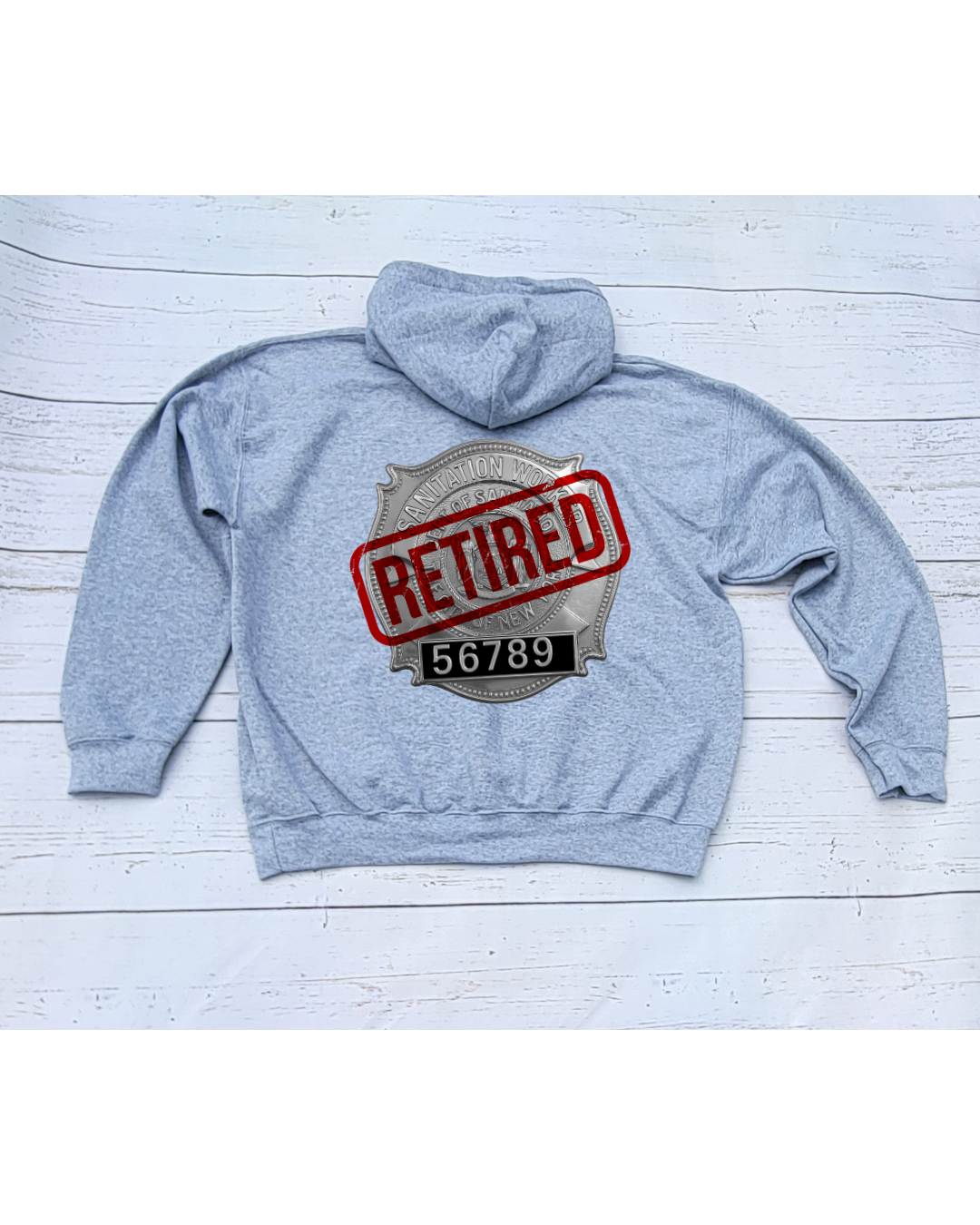 Retired Badge Hoodie w/ Truck design in front Gray (PRE_ORDER due to ship Late Aug)