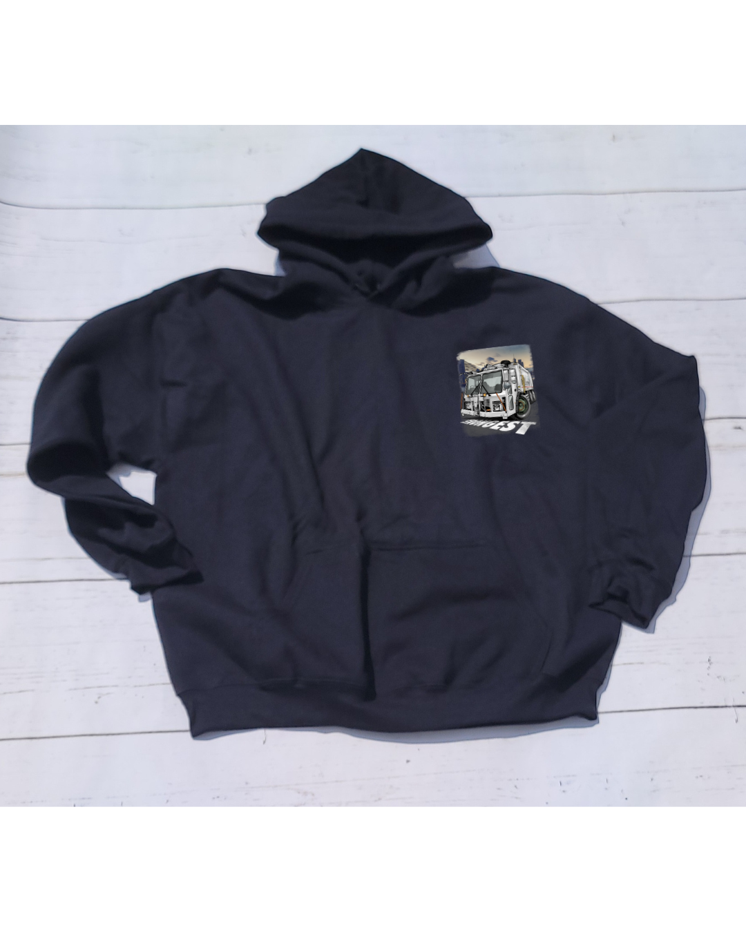 Retired Badge Hoodie w/ Truck design in front Black (PRE_ORDER due to ship Late Aug)