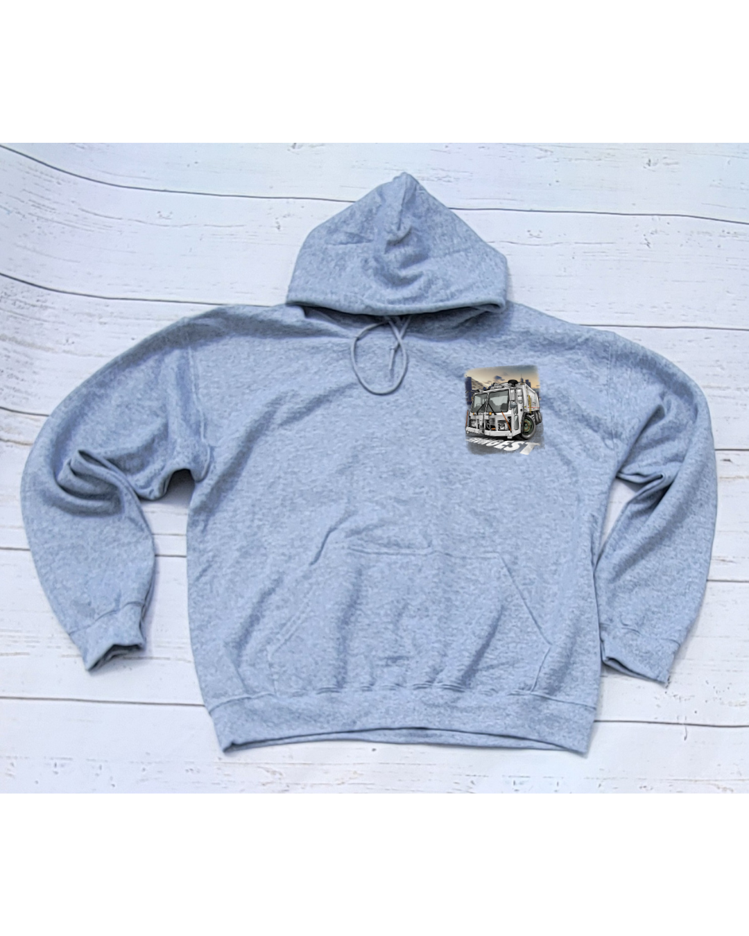 Retired Badge Hoodie w/ Truck design in front Gray (PRE_ORDER due to ship Late Aug)