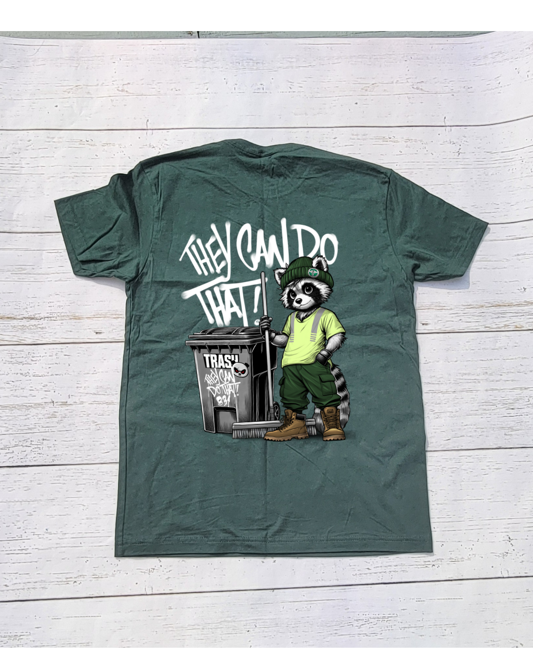 Raccoon design T-Shirt W/ Snake Emblem in front Green