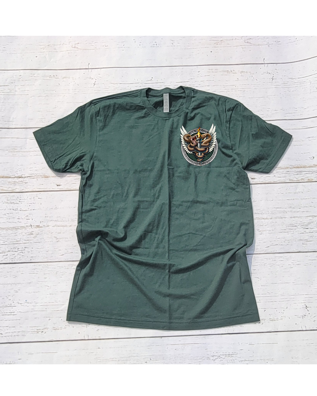Retirement Badge T-Shirt W/ Snake Emblem in front Green