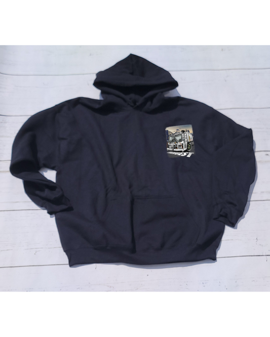 Retired Badge Hoodie w/ Truck design in front Black (PRE_ORDER due to ship Late Oct)