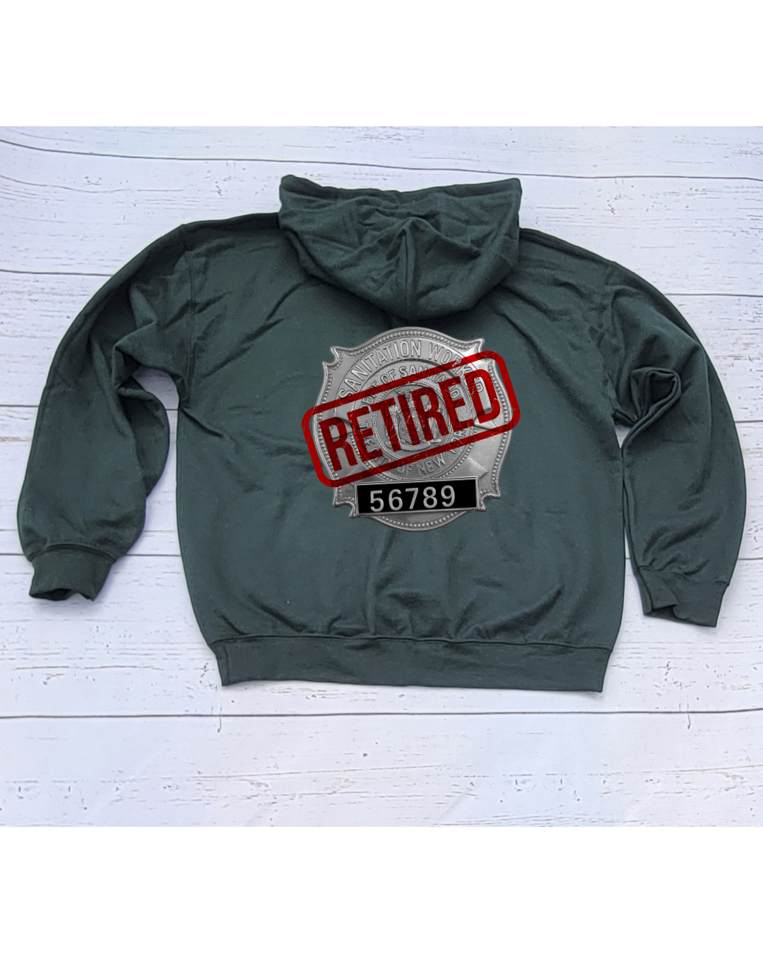 Retired Badge Hoodie w/ Truck design in front Green (PRE_ORDER due to ship Late Aug)
