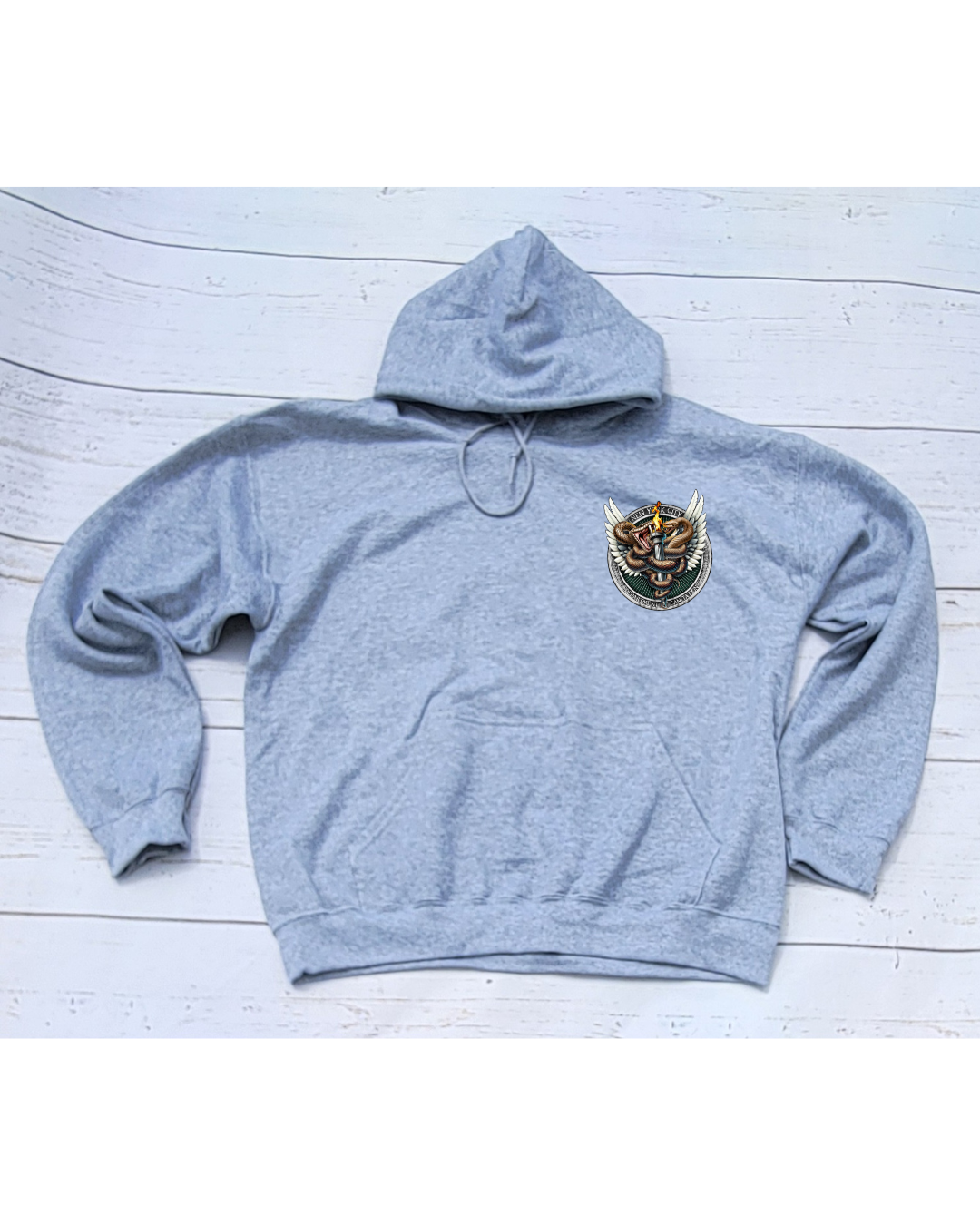 Retired Badge Hoodie w/ Snake Emblem in front Gray (PRE_ORDER due to ship Late Aug)