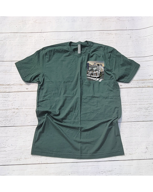 Raccoon design T-Shirt W/ Truck Design in front Green