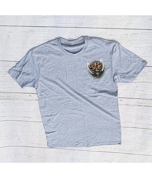 Raccoon Design T-Shirt W/ Snake emblem in front Gray