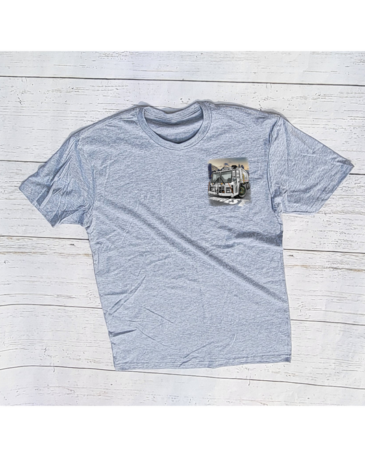 Raccoon Design T-Shirt W/ Truck design in front Gray