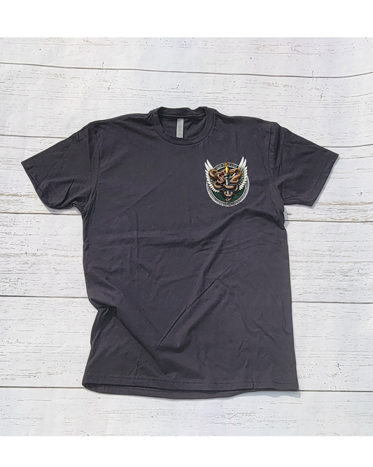 Raccoon Design T-Shirt W/ Snake emblem in front Black