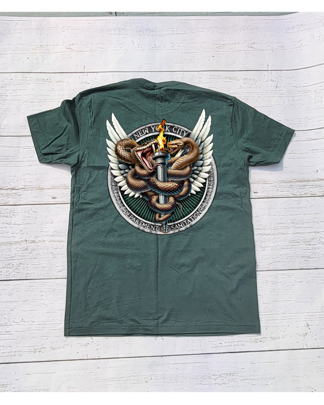 Snake Emblem T-Shirt W/ Truck Design in front Green